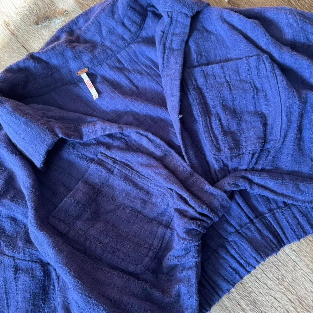 Free People Purp/Blue Endless Summer Stay Cool Crop Wrap‎ Long Sleeve Top size S